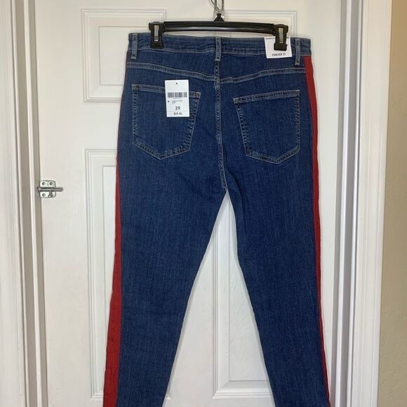 Forever 21 High Rise Skinny Raw Hem Red Stripe - Picture 8 of 12